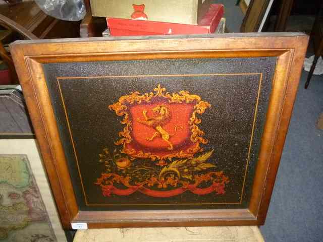 Appraisal: AN ANTIQUE PAINTED COAT OF ARMS with lion rampant possibly