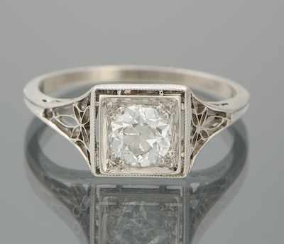 Appraisal: An Art Deco Diamond Ring k white gold square filigree