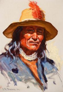 Appraisal: Joseph H Sharp - Mourning Eagle Blackfeet Chief Montana oil