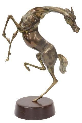 Appraisal: Brass sculpture Rearing Horse rising on circular wood base unsigned