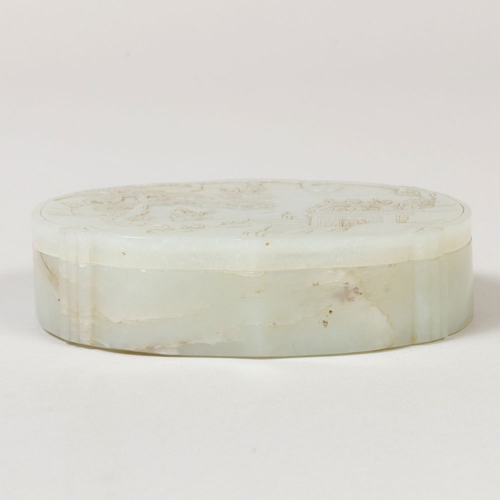 Appraisal: Chinese Carved Jade Box and Cover Decorated with immortals in