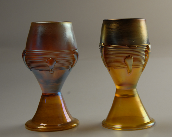 Appraisal: Two Tiffany Favrile Footed Cordials in iridescent gold with threaded