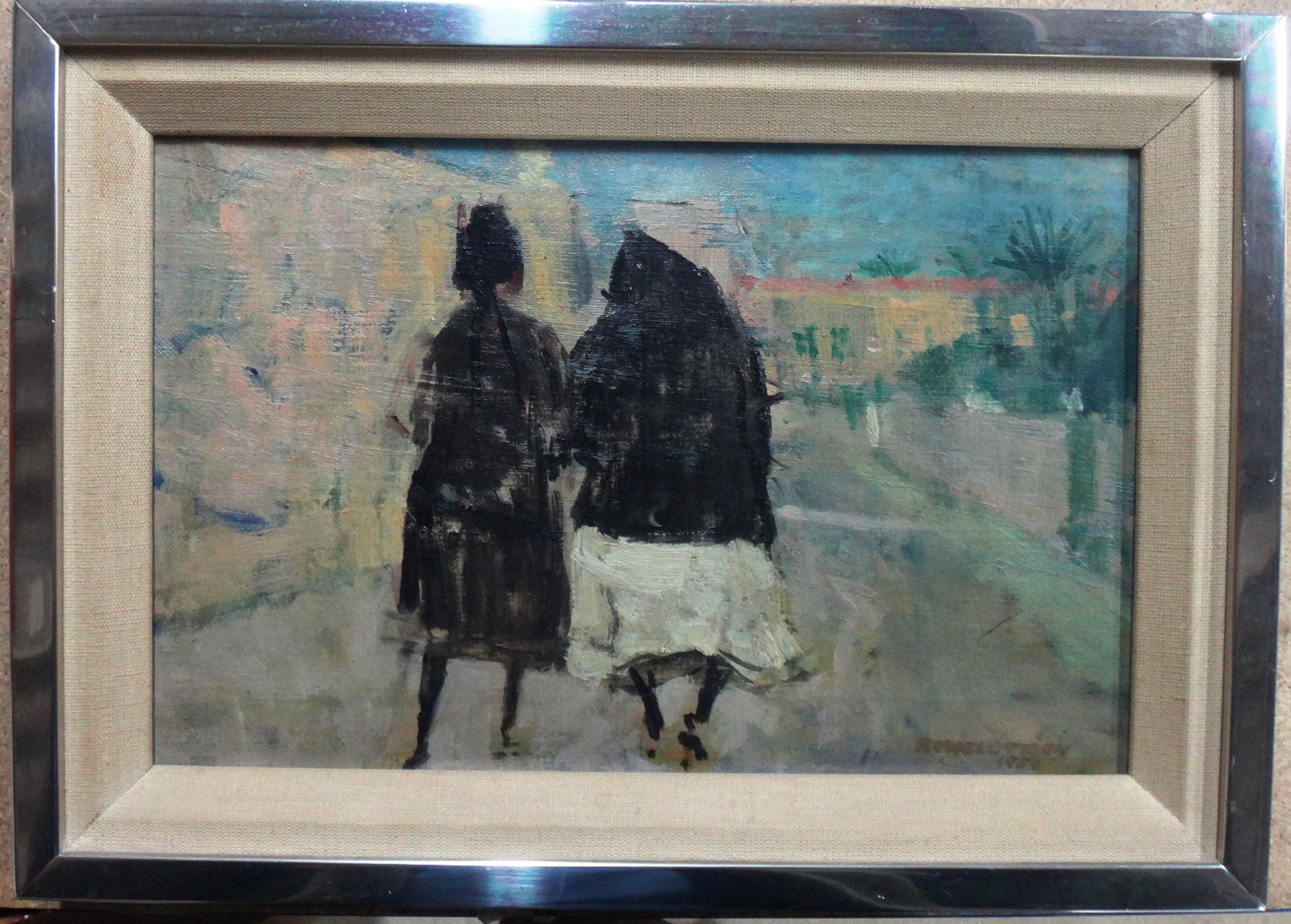 Appraisal: Rowell Tyson b Two figures walking oil sketch on canvas