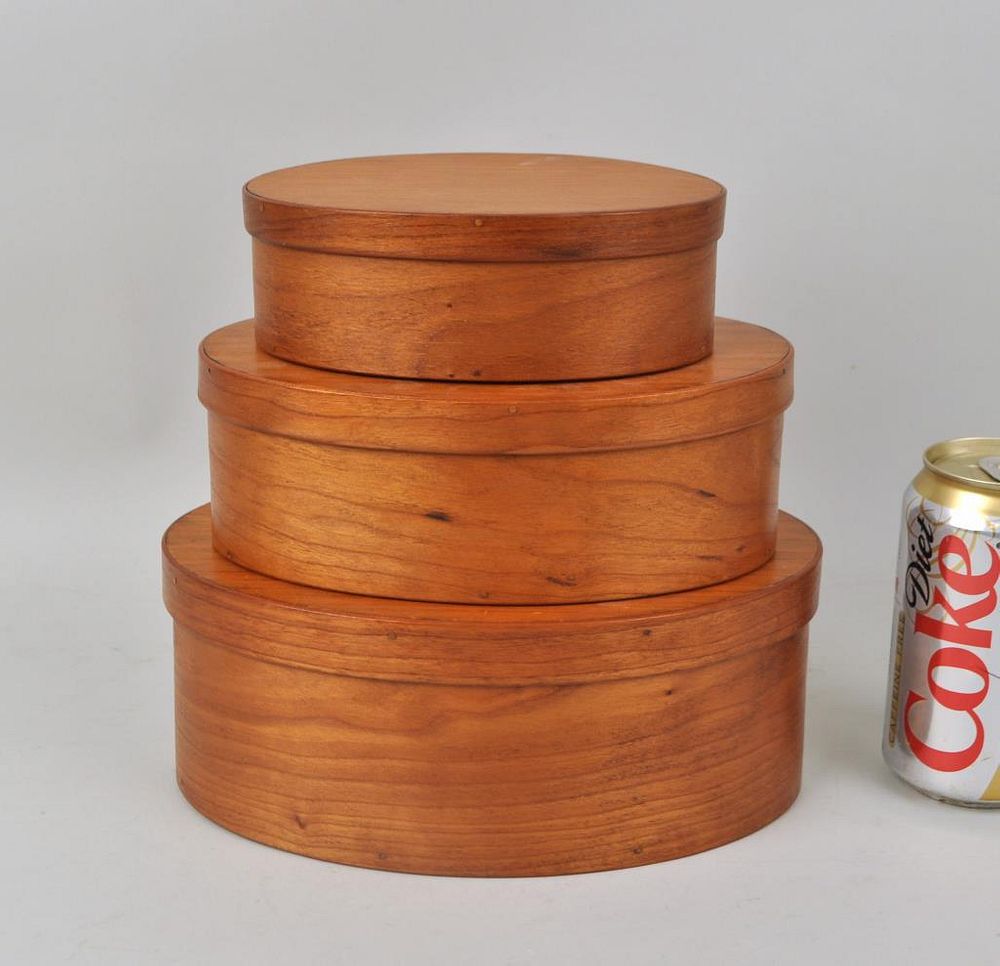 Appraisal: Group Three Shaker Style Oval Nesting Boxes the largest high