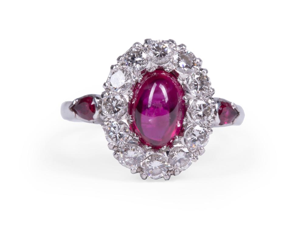 Appraisal: PLATINUM RUBY AND DIAMOND RINGPlatinum Ruby and Diamond Ring center