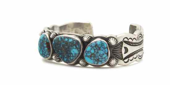 Appraisal: A Navajo Sterling Silver Cuff Bracelet Harry H Begay heavily