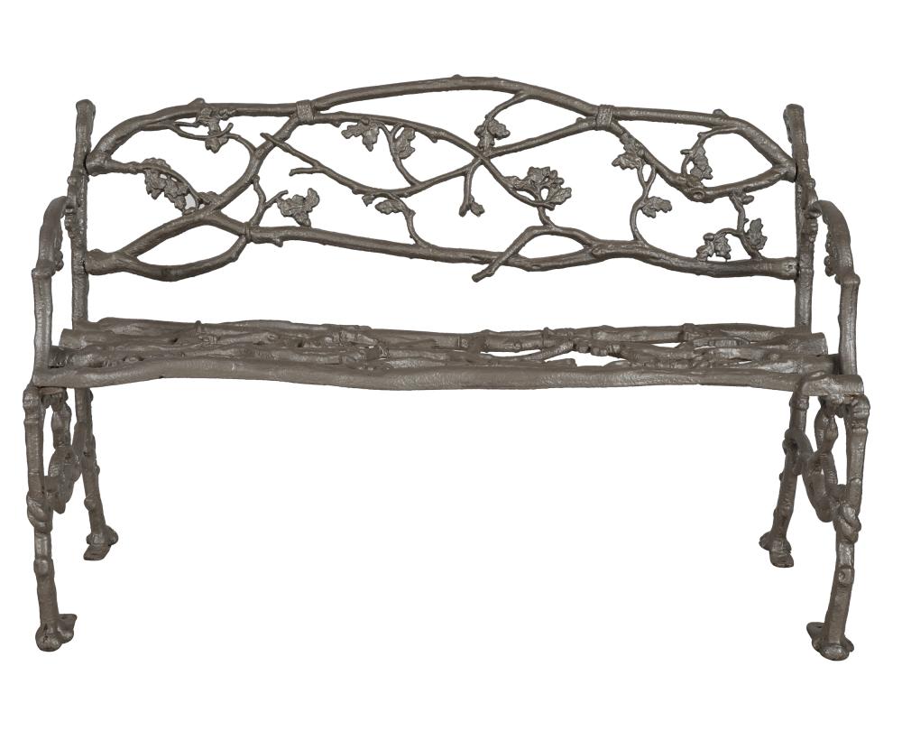 Appraisal: IRON FAUX BOIS GARDEN BENCHpainted metallic grey inches wide Condition