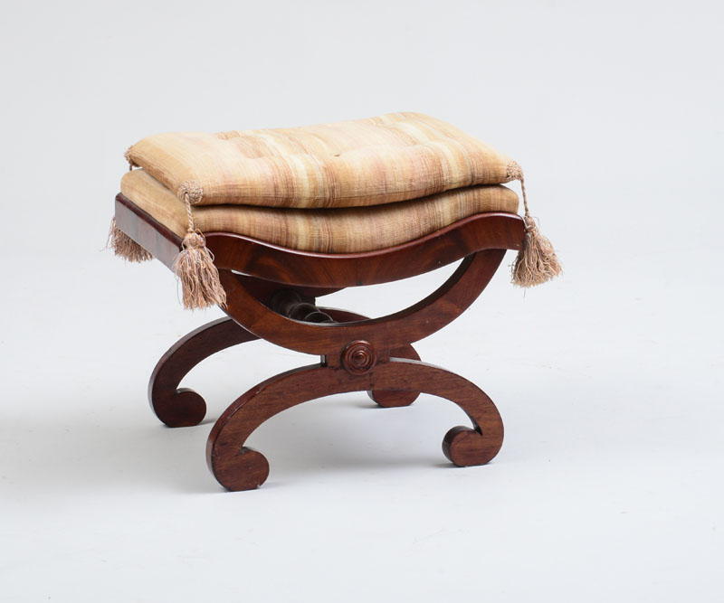 Appraisal: CLASSICAL MAHOGANY CURULE STOOL Mahogany mahogany veneer and white pine