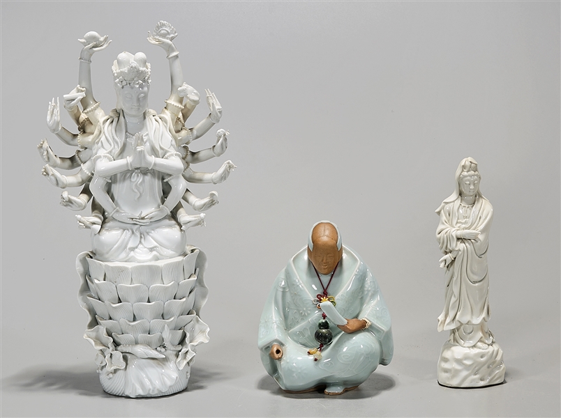 Appraisal: Three ceramics including celadon Japanese scholar and two Chinese blanc