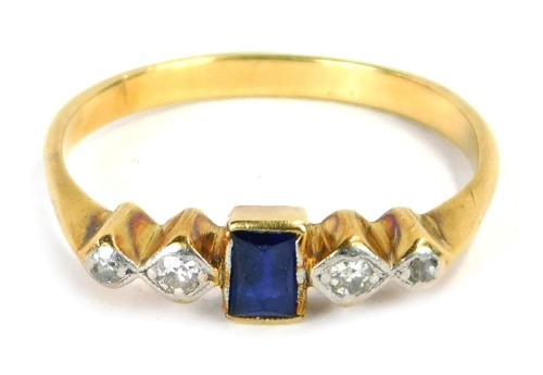 Appraisal: A sapphire and diamond dress ring the central rectangular cut