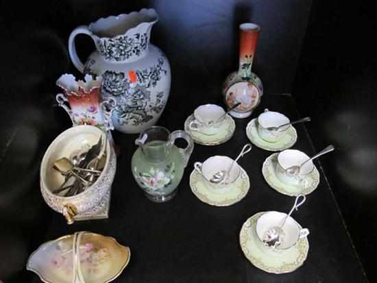 Appraisal: SHELF INCL ROYAL DOULTON CHAMBER JUG VICTORIAN GLASS VASE EMPIRE