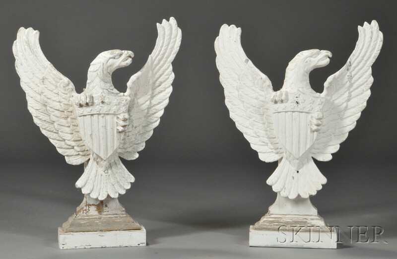 Appraisal: Pair of White-painted Cast Iron American Eagles and Shields America