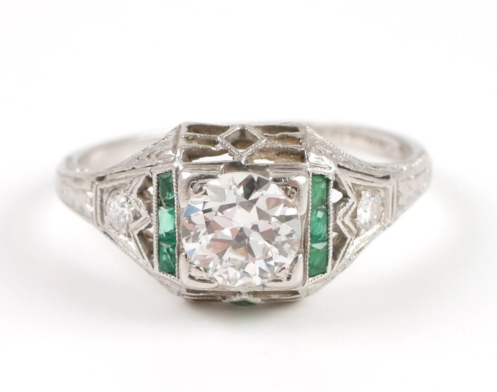 Appraisal: ART DECO PLATINUM DIAMOND ENGAGEMENT RINGPlatinum ring contains round transitional