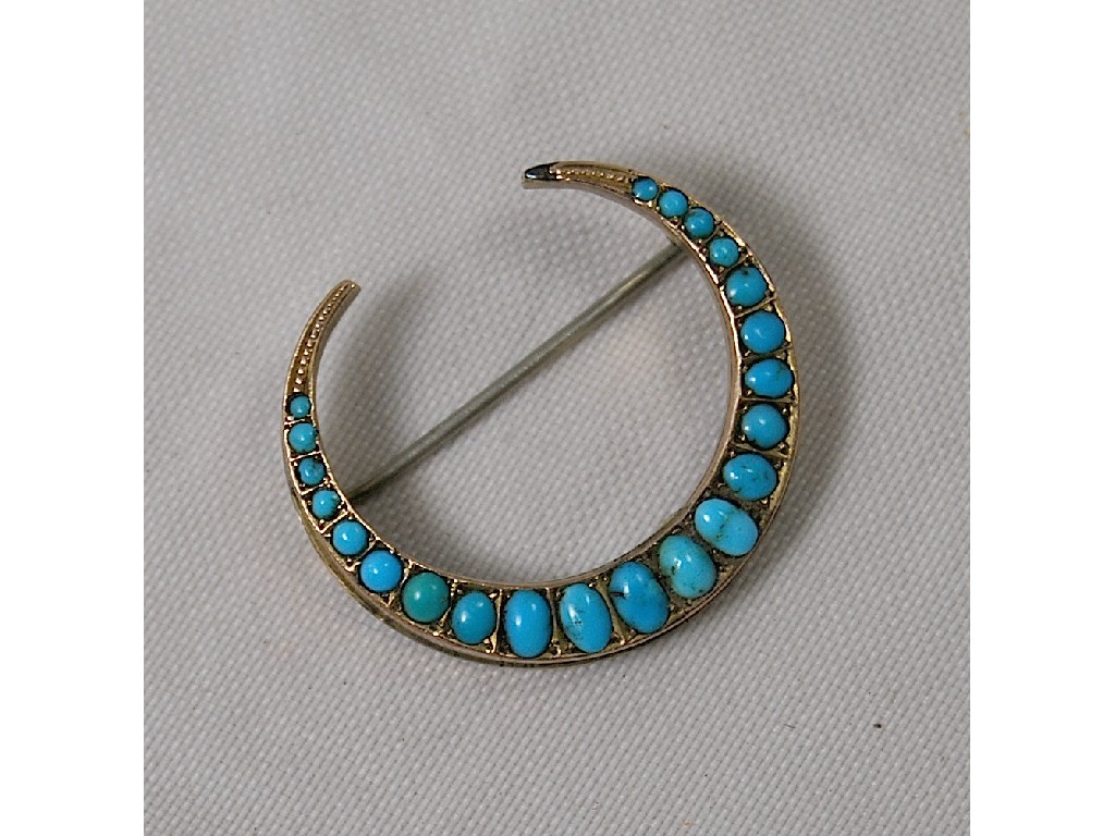 Appraisal: Victorian crescent brooch set graduated turquoise yellow gold set stamped