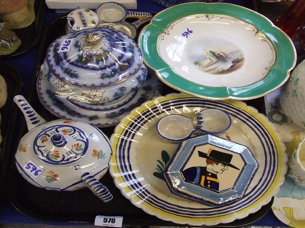 Appraisal: Tray lot comprising Quimper box and cover teapot plate and