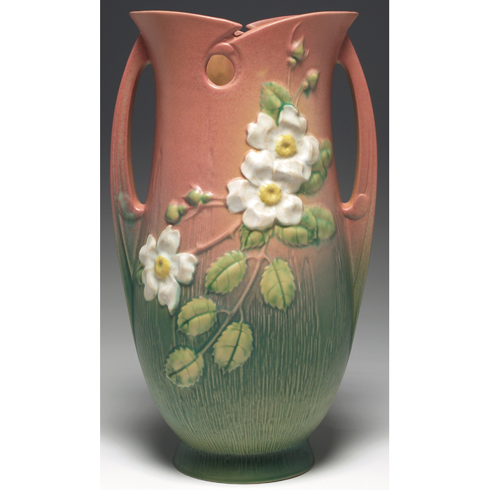 Appraisal: Roseville Wild Rose floor vase double handled form in pink