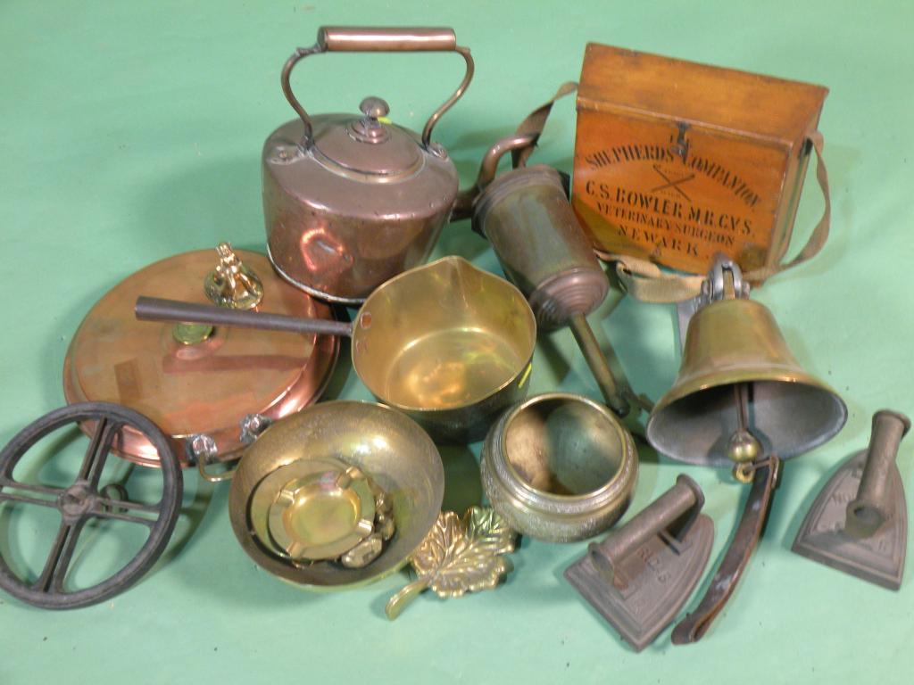 Appraisal: A Victorian copper kettle a brass spit jack by John