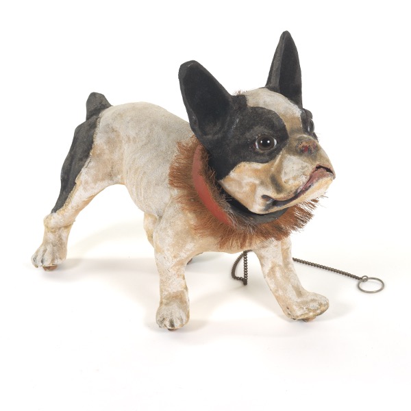 Appraisal: Antique French Bulldog Papier Mache Growler Pull Toy ca Late