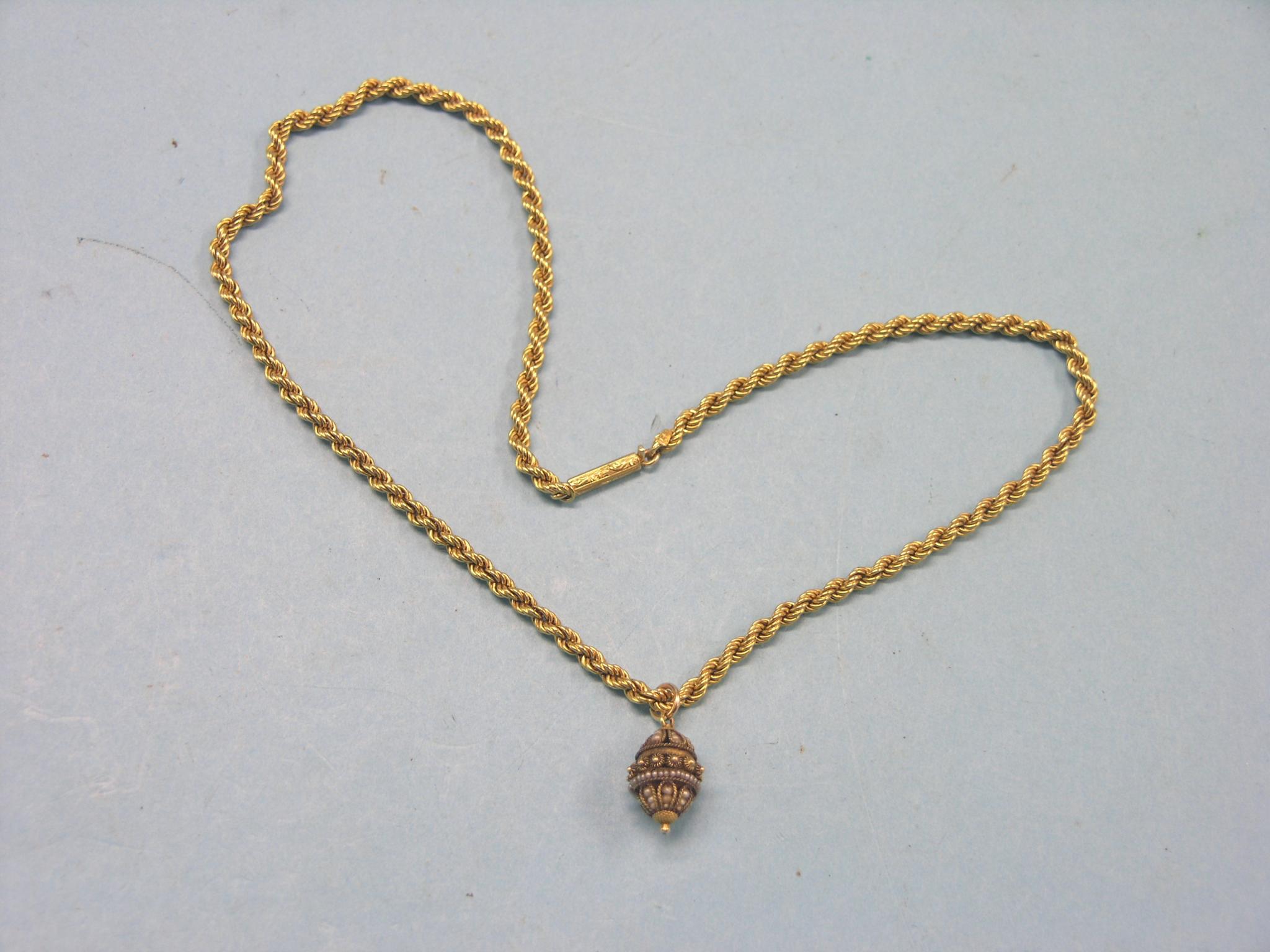 Appraisal: A Victorian ct gold rope-twist necklace approx grams and pendant