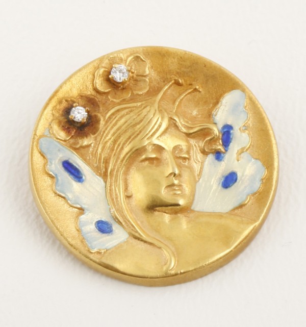 Appraisal: KY pin with figural motif small diamond chips applied enamel