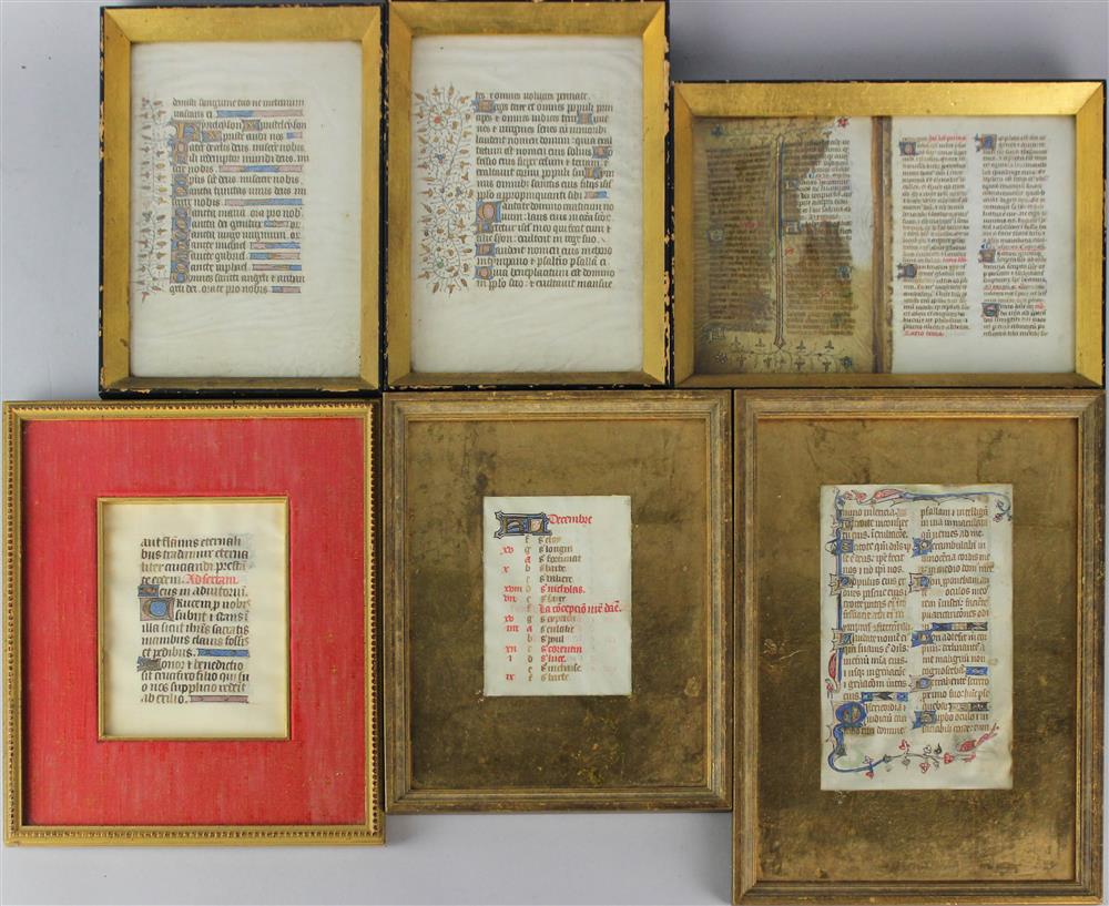 Appraisal: GROUP OF SIX ILLUMINATED MANUSCRIPT LEAVES including one double page