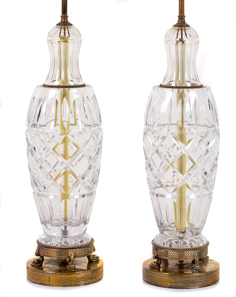 Appraisal: A Pair of Cut Glass Table Lamps A Pair of