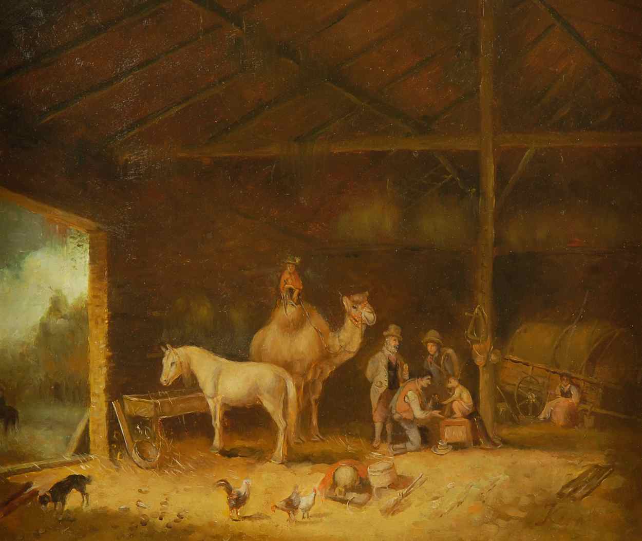 Appraisal: ATTRIBUTED TO EDWARD MEYER KERNAmerican - Barn interior with animals