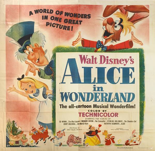 Appraisal: Alice in Wonderland Walt Disney RKO six-sheet condition B x