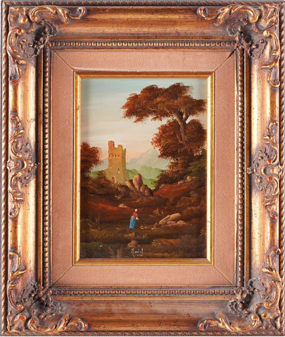 Appraisal: CONTINENTAL SCHOOL CASTLE IN LANDSCAPEoil on panel signed illegibly lower