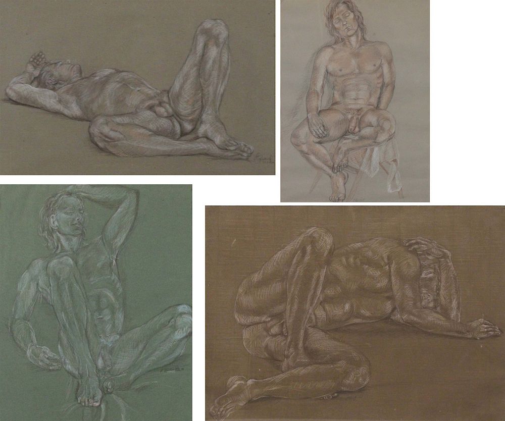 Appraisal: PHILIS RASKIND AMERICAN - Lot of Four Crayon Drawings Male