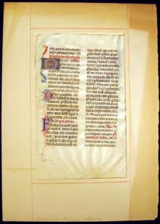 Appraisal: ILLUMINATED MEDIEVAL LEAF Vellum Manuscript In Window Mat Details This