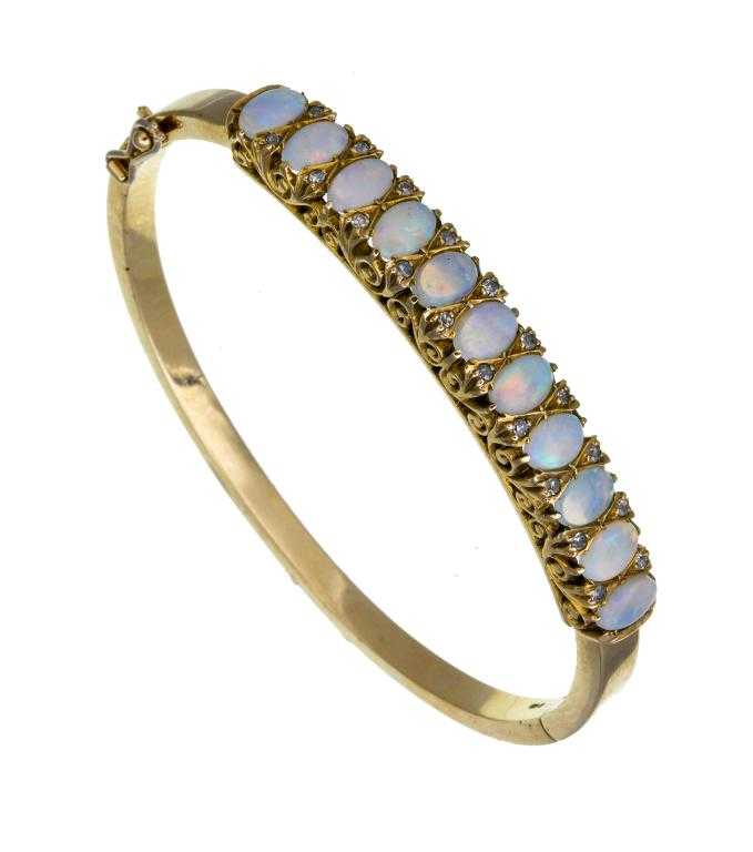 Appraisal: AN OPAL AND DIAMOND BRACELET in ct gold London