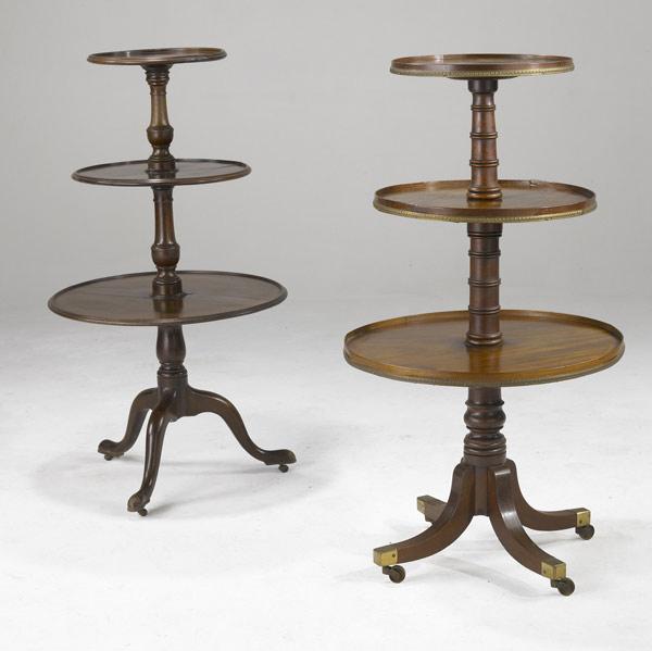 Appraisal: ENGLISH TABLES Two mahogany dumbwaiters th C Tallest