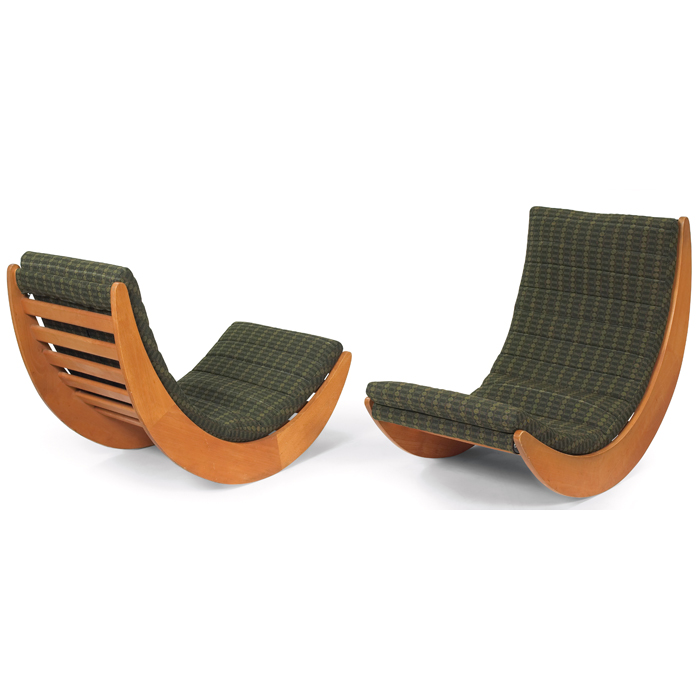 Appraisal: Verner Panton Relaxer chair pair crescent-shaped beech wood frames with