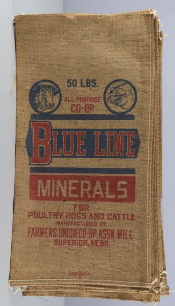 Appraisal: Lot Of Blue Line Minerals Burlap Feed Bags This lot