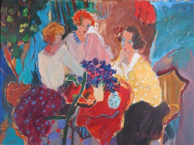 Appraisal: ROY FAIRCHILD CONTEMPORARY - 'Conversation' signed oils on canvas x