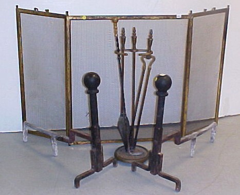 Appraisal: Pair of cast iron ball top andirons along with a