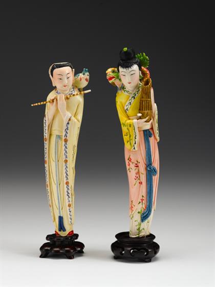 Appraisal: Two Chinese colored elephant ivory maiden figures th century Both