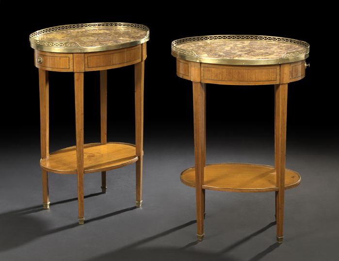 Appraisal: Pair of Louis XVI-Style Mahogany and Marble-Top Occasional Tables fourth