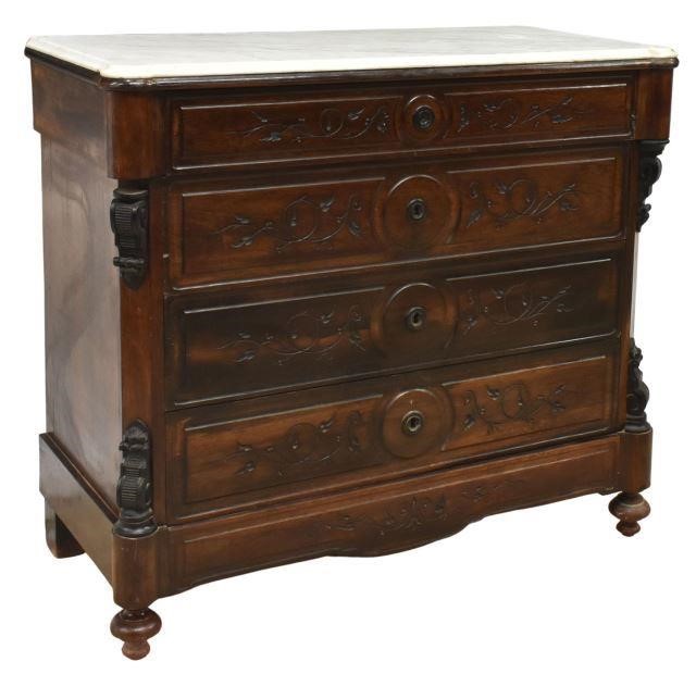 Appraisal: Spanish Alfonsino marble-top rosewood commode late th c having a