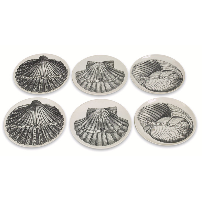 Appraisal: Piero Fornasetti Conchylorium plates six Italy two each of Pectuntulus