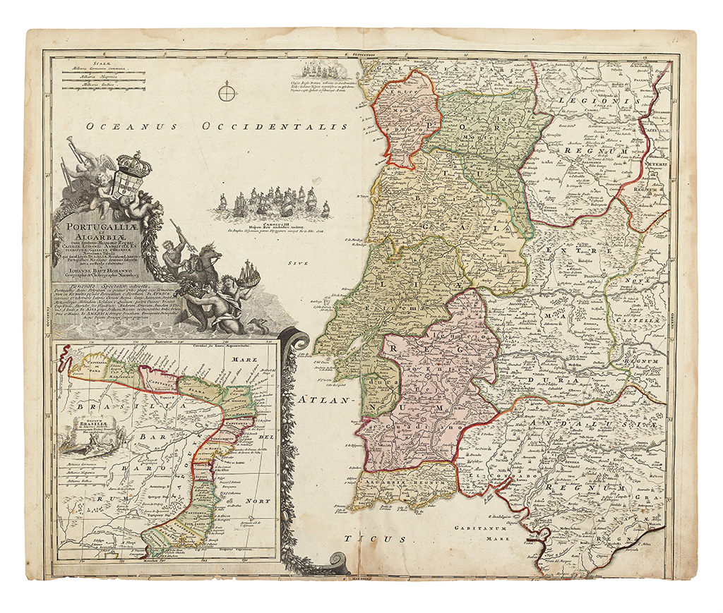 Appraisal: HOMANN JOHANN BAPTIST Portugalliae et Algarbiae Double-page engraved map highlighting