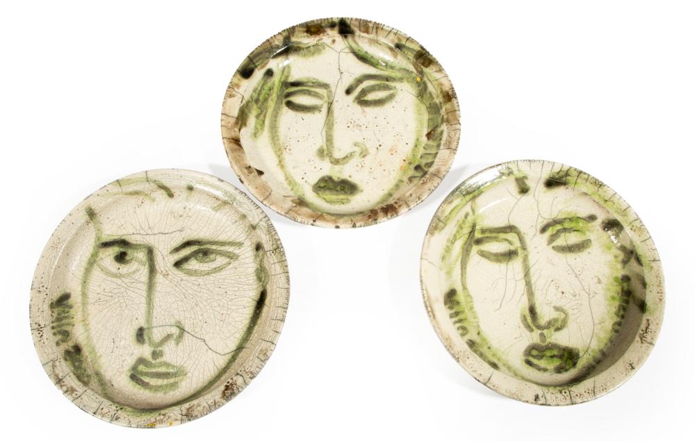 Appraisal: Three Mario Villa Nicaraguan New Orleans - Painted Pottery Face