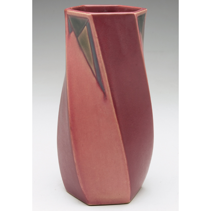 Appraisal: Roseville Futura vase twisting hexagon shape in red with a