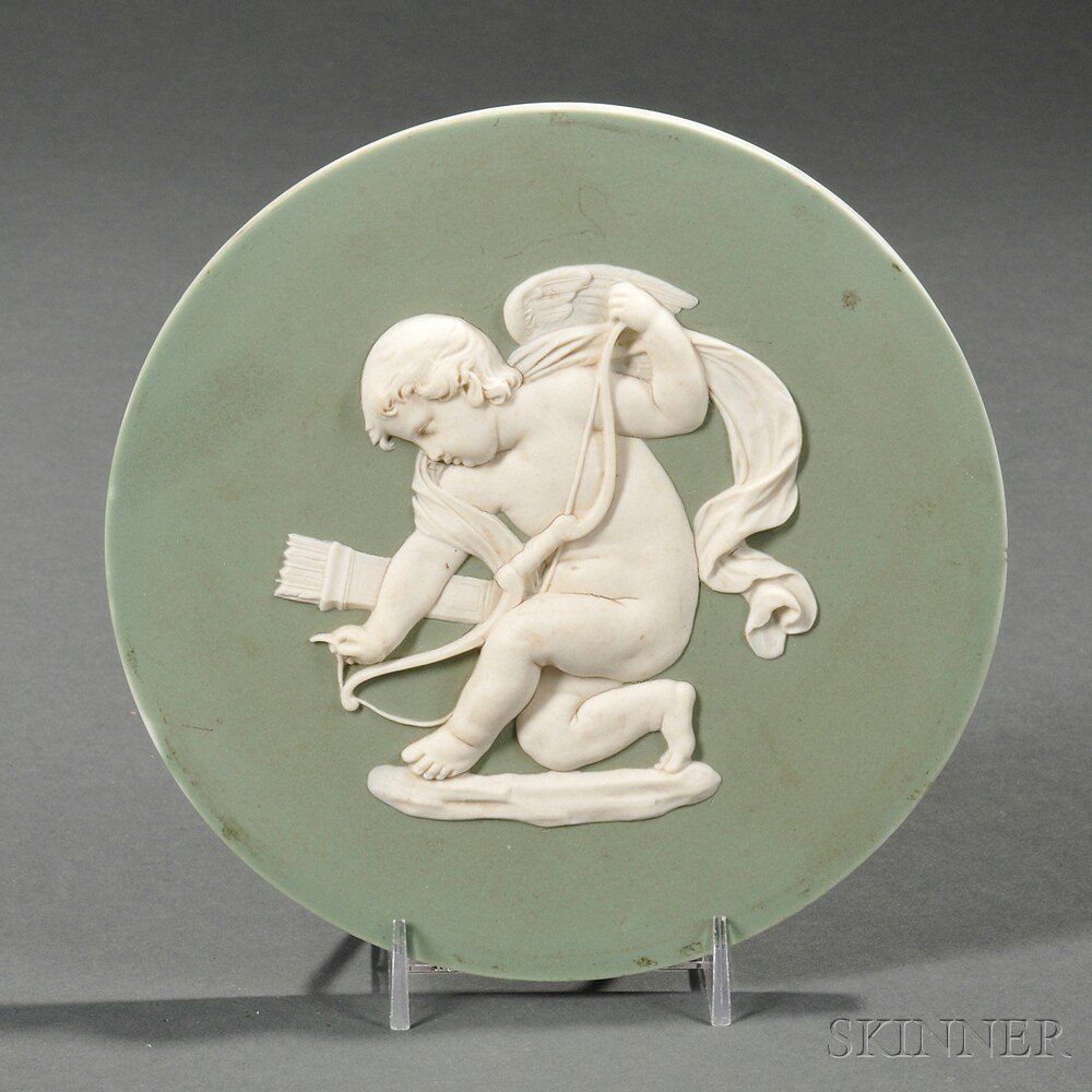 Appraisal: Wedgwood Green Jasper Dip Roundel England th century applied white