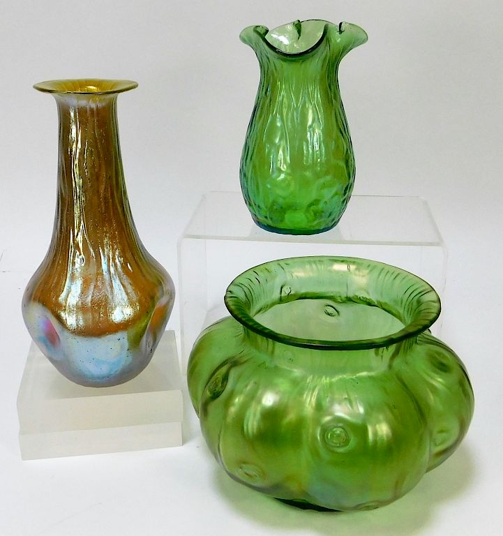 Appraisal: PC Loetz Rusticana Bohemian Art Glass Vases Bohemia th Century