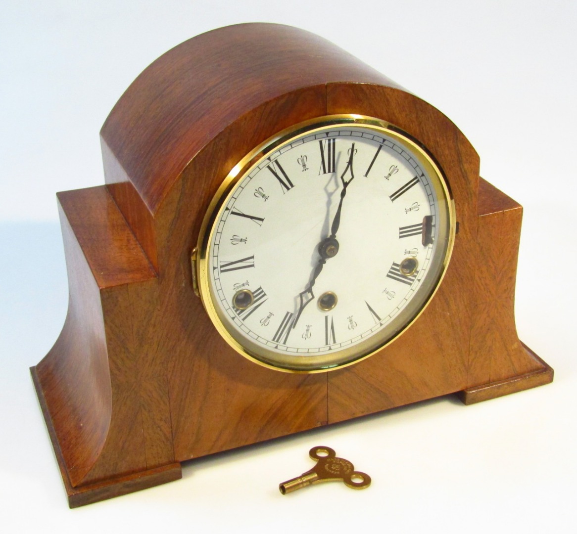 Appraisal: A mid thC walnut cased mantel clock the cm diameter