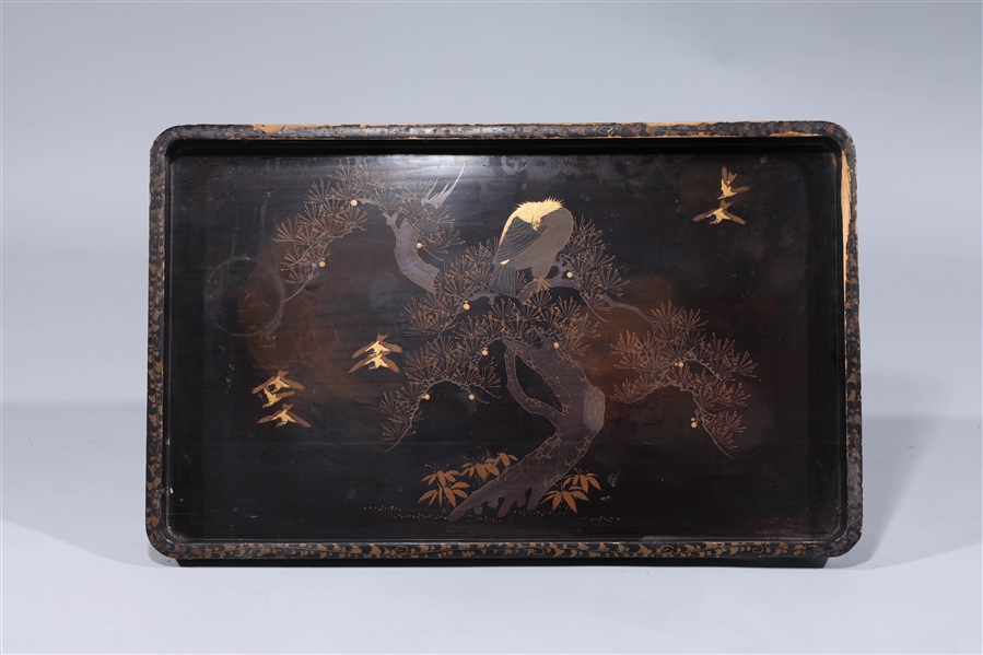 Appraisal: Large antique Japanese lacquer tray with painting of birds and