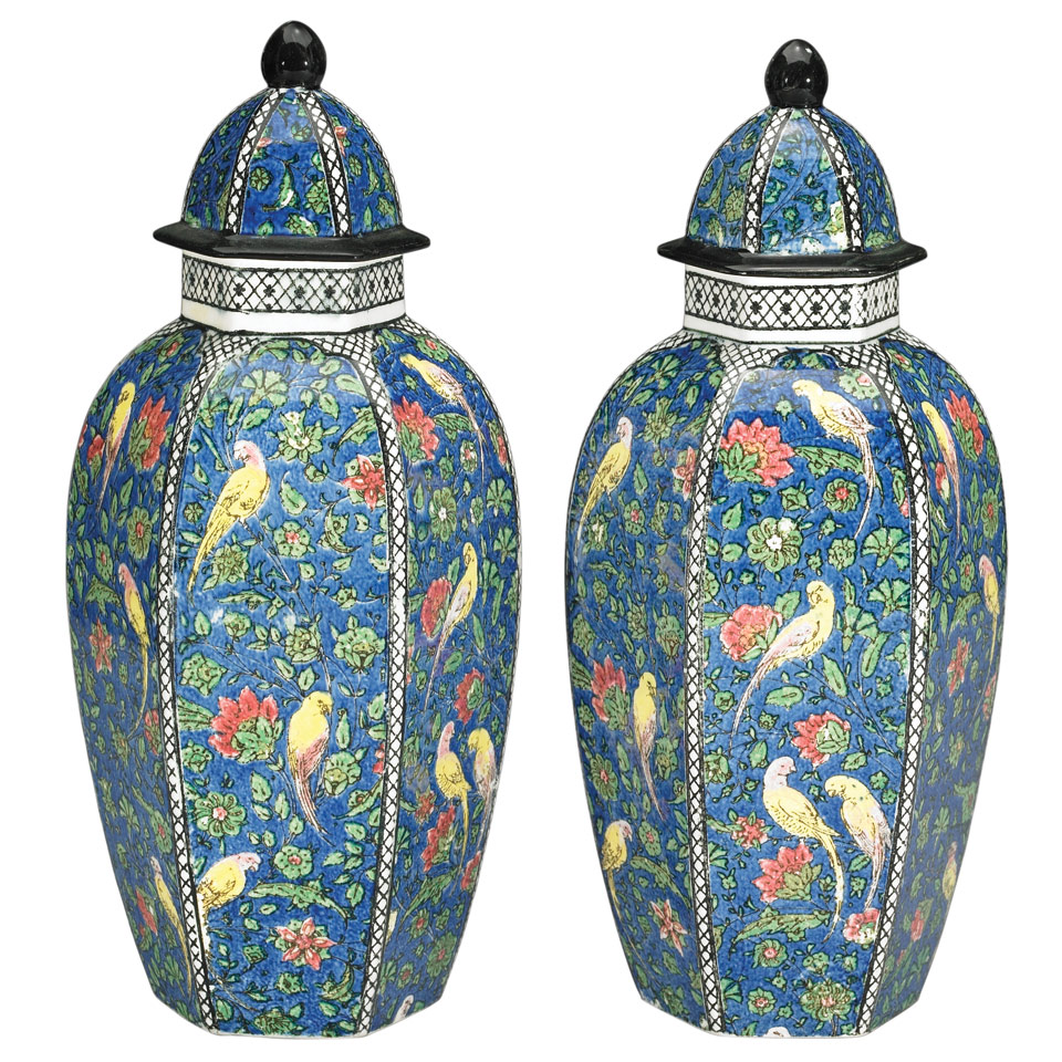 Appraisal: Pair of Royal Doulton Hexagonal Covered Vases c printed marks