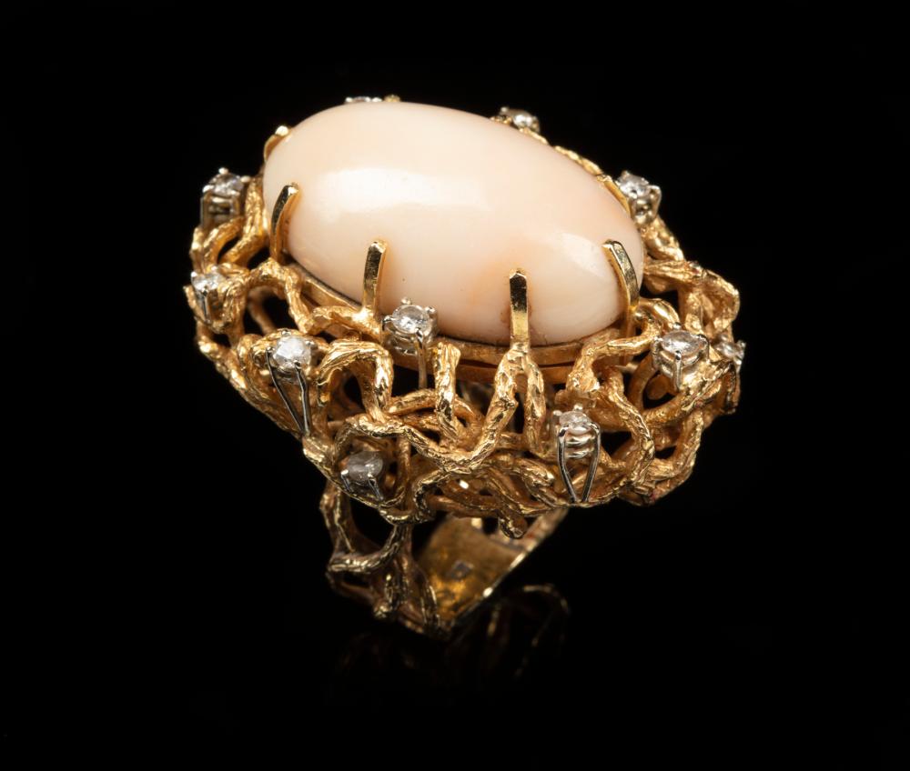 Appraisal: Chris Owens' kt Yellow Gold Coral and Diamond Ring center